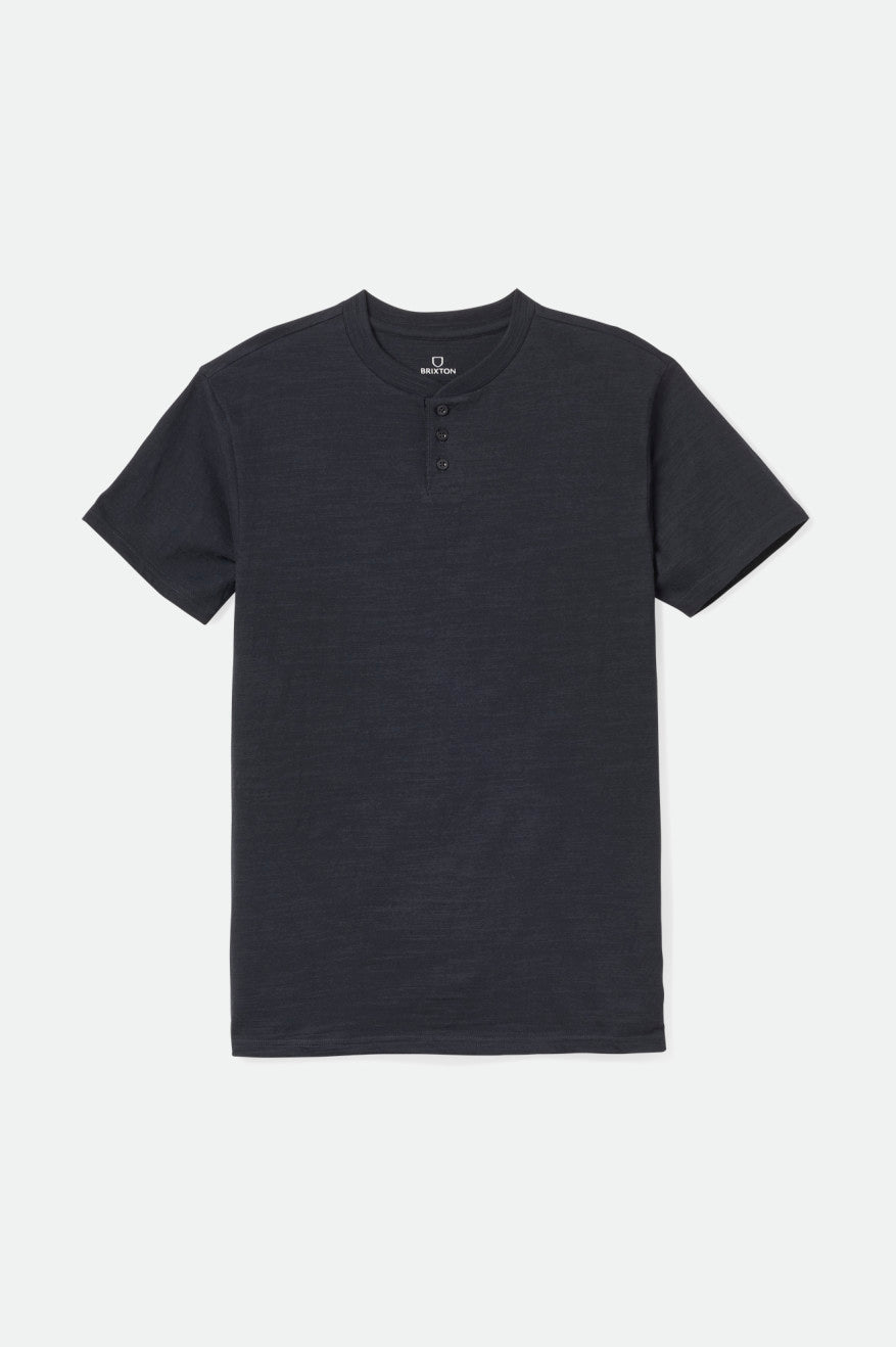 Men's Brixton Basic Slub S/S Henley Tops Black | 2813507-YP