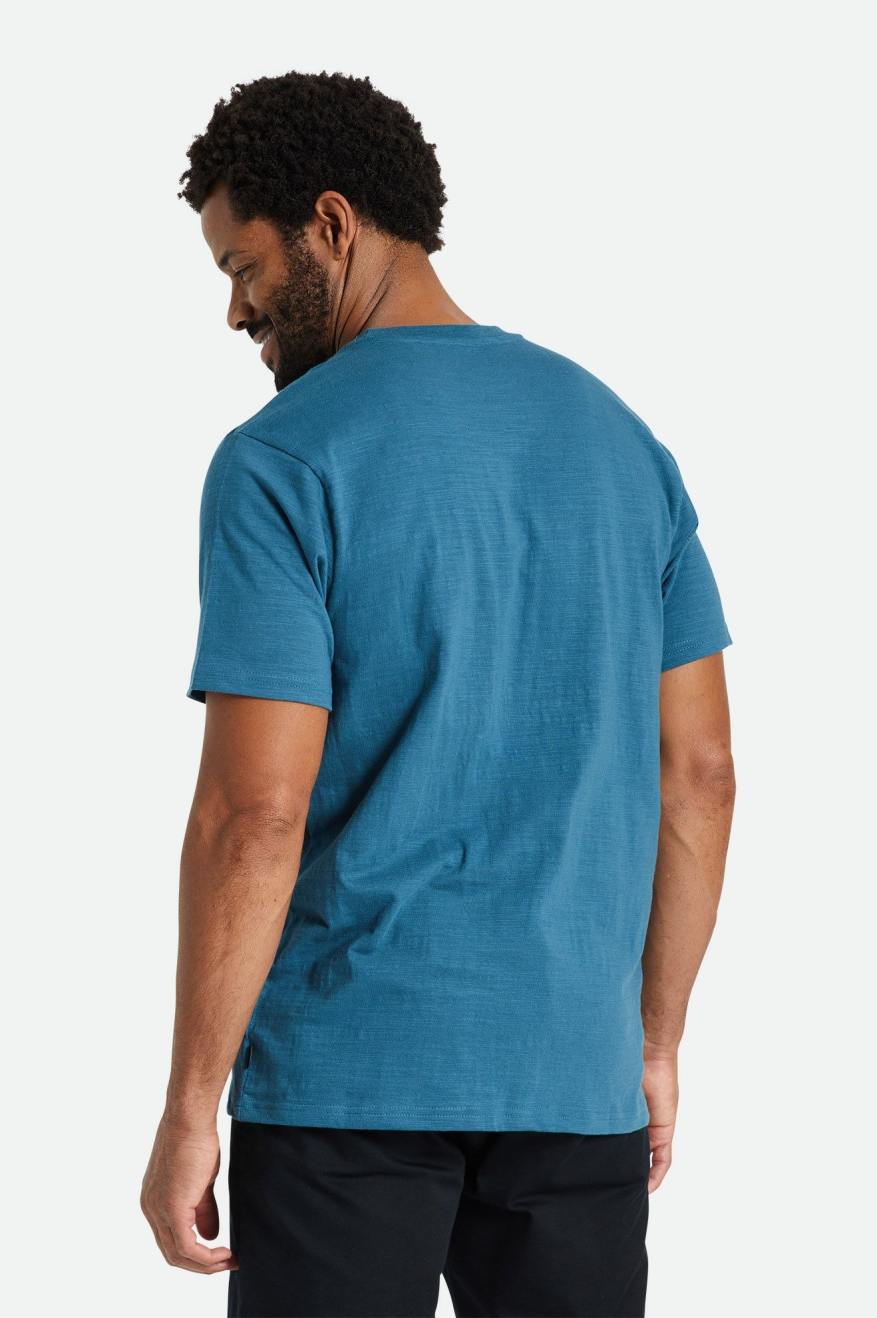 Men's Brixton Basic Slub S/S Pocket Knitwear Turquoise | 6097153-QA