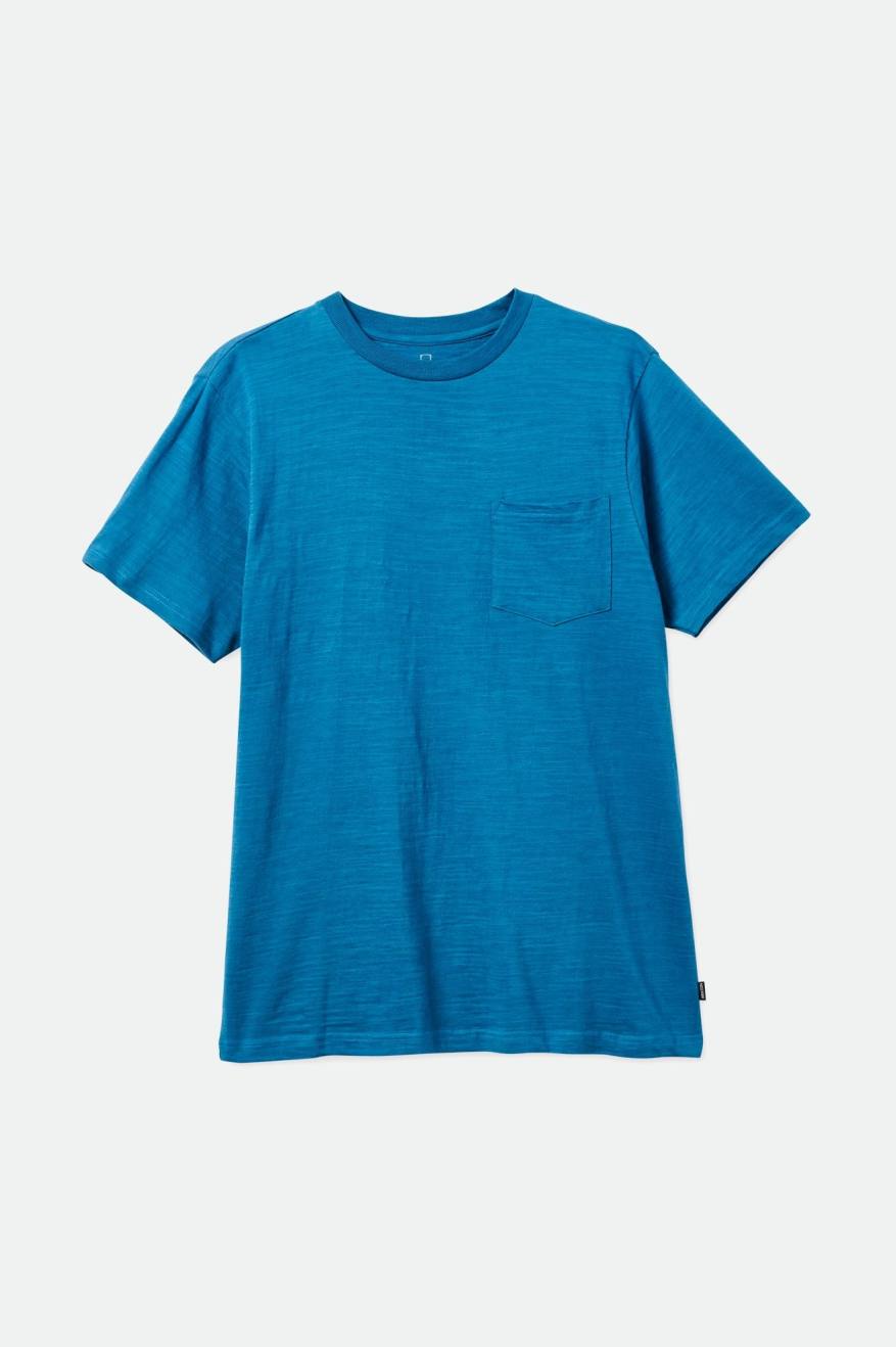 Men's Brixton Basic Slub S/S Pocket Knitwear Turquoise | 6097153-QA