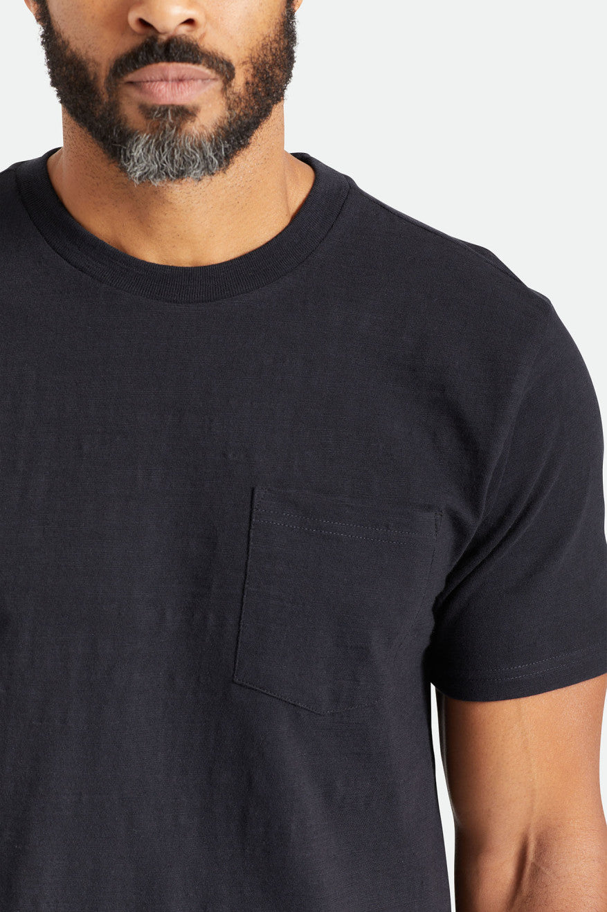 Men's Brixton Basic Slub S/S Pocket Tops Black | 0754863-UK