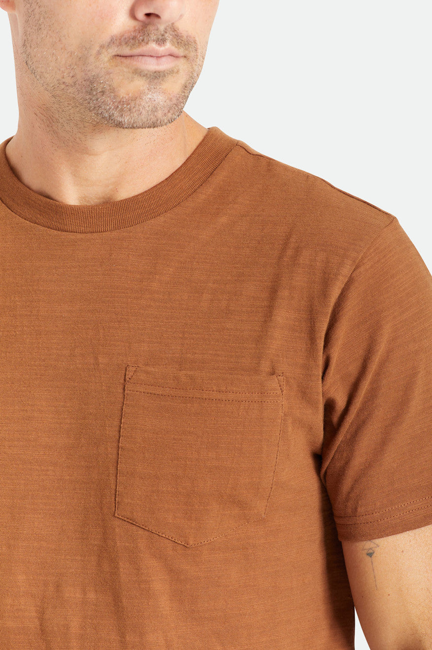 Men's Brixton Basic Slub S/S Pocket Tops Brown | 8302465-EZ