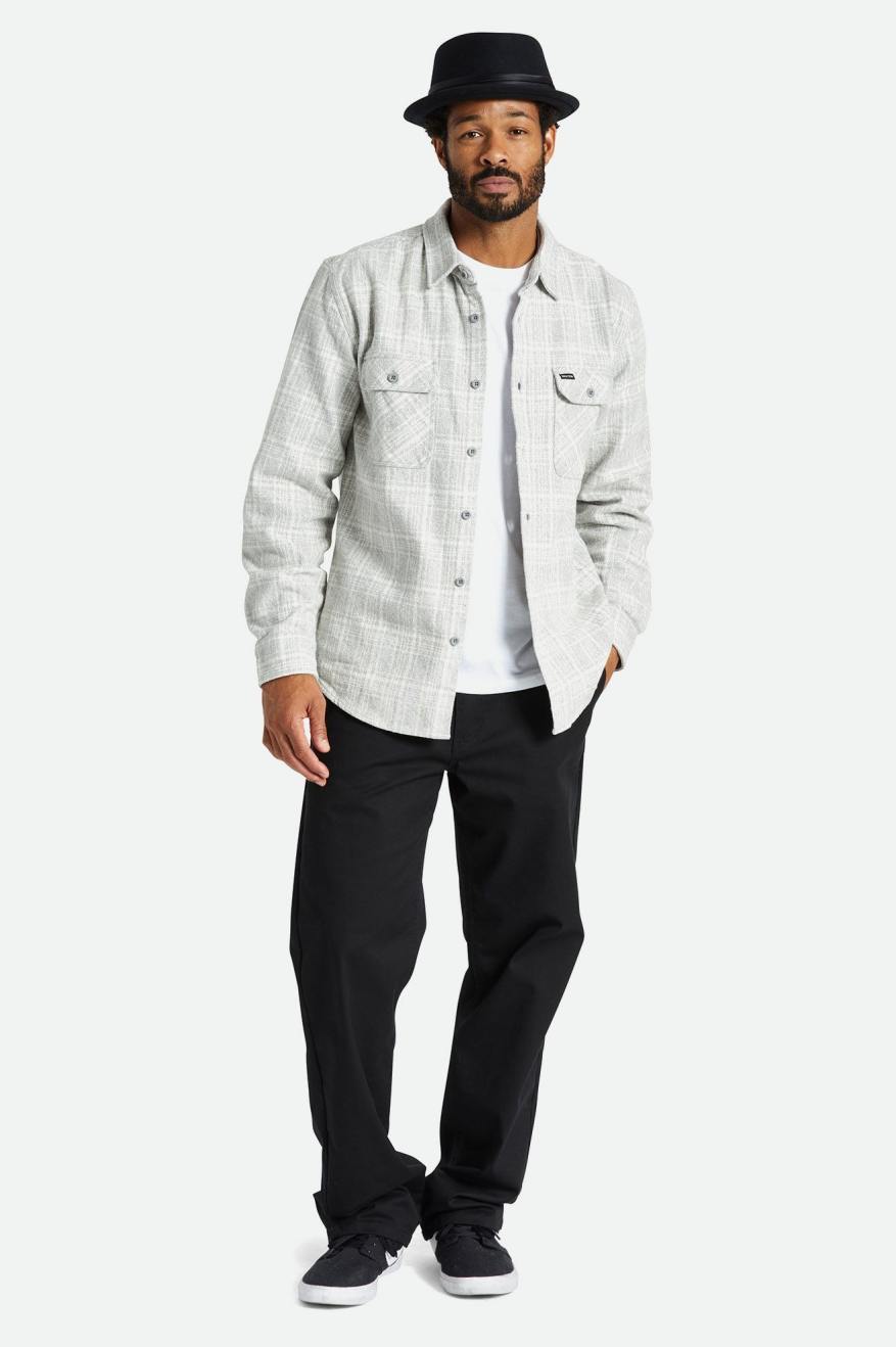 Men's Brixton Bowery Heavy Weight L/S Flannels Grey / White | 1560427-DR