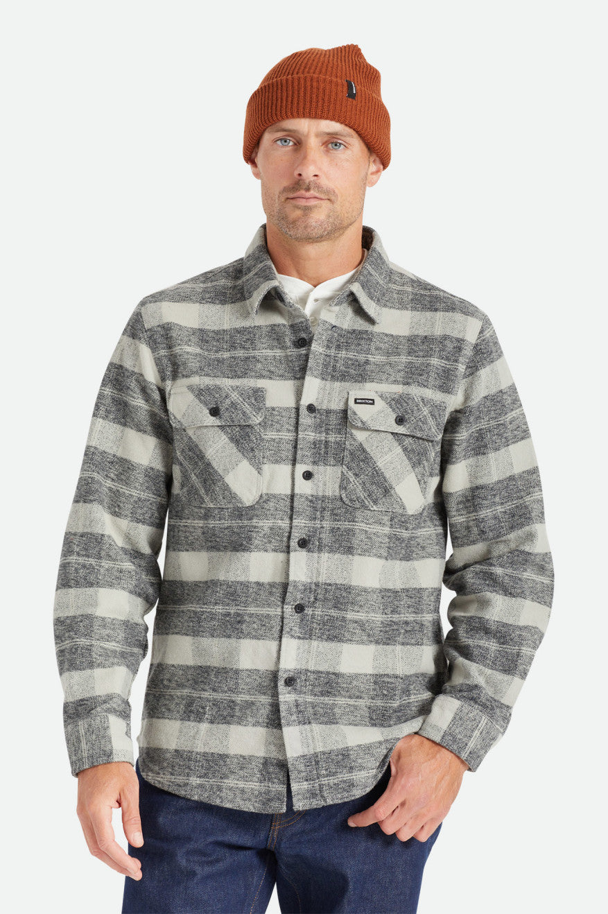 Men\'s Brixton Bowery Heavy Weight L/S Flannels Black / Grey | 2578139-SB