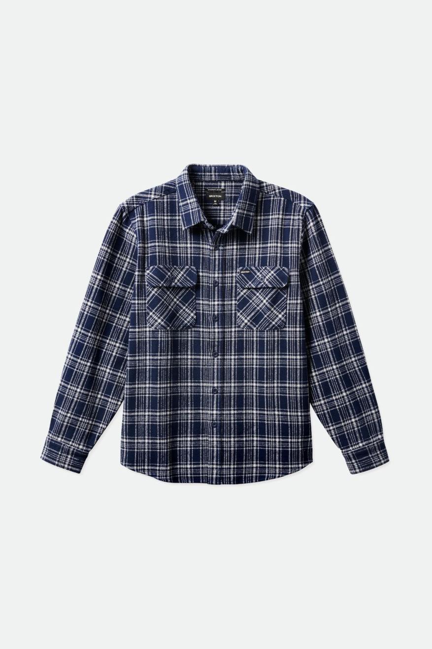 Men's Brixton Bowery Heavy Weight L/S Flannels Navy / Grey | 5369841-IW