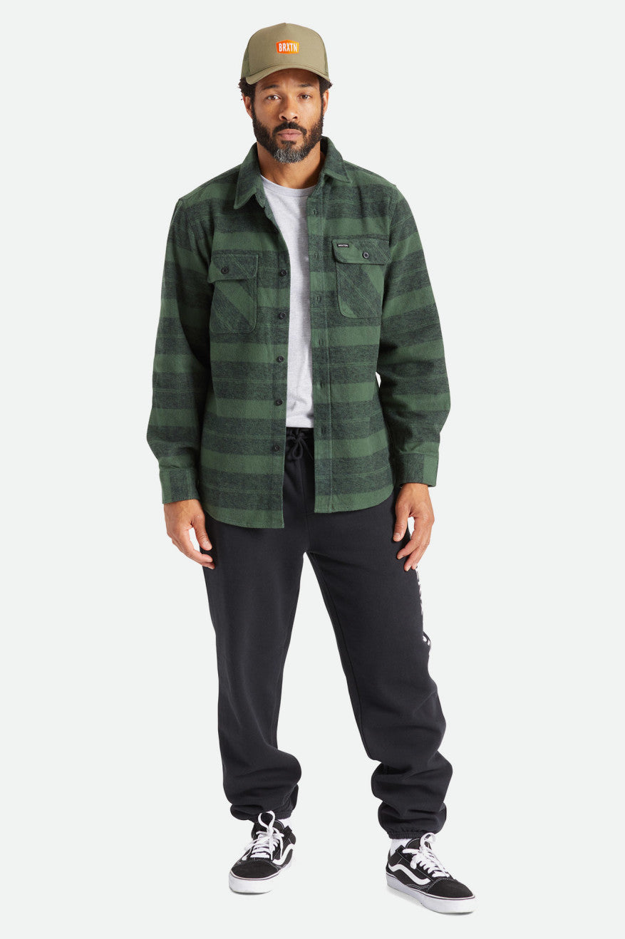 Men's Brixton Bowery Heavy Weight L/S Wovens Green | 0389714-SP