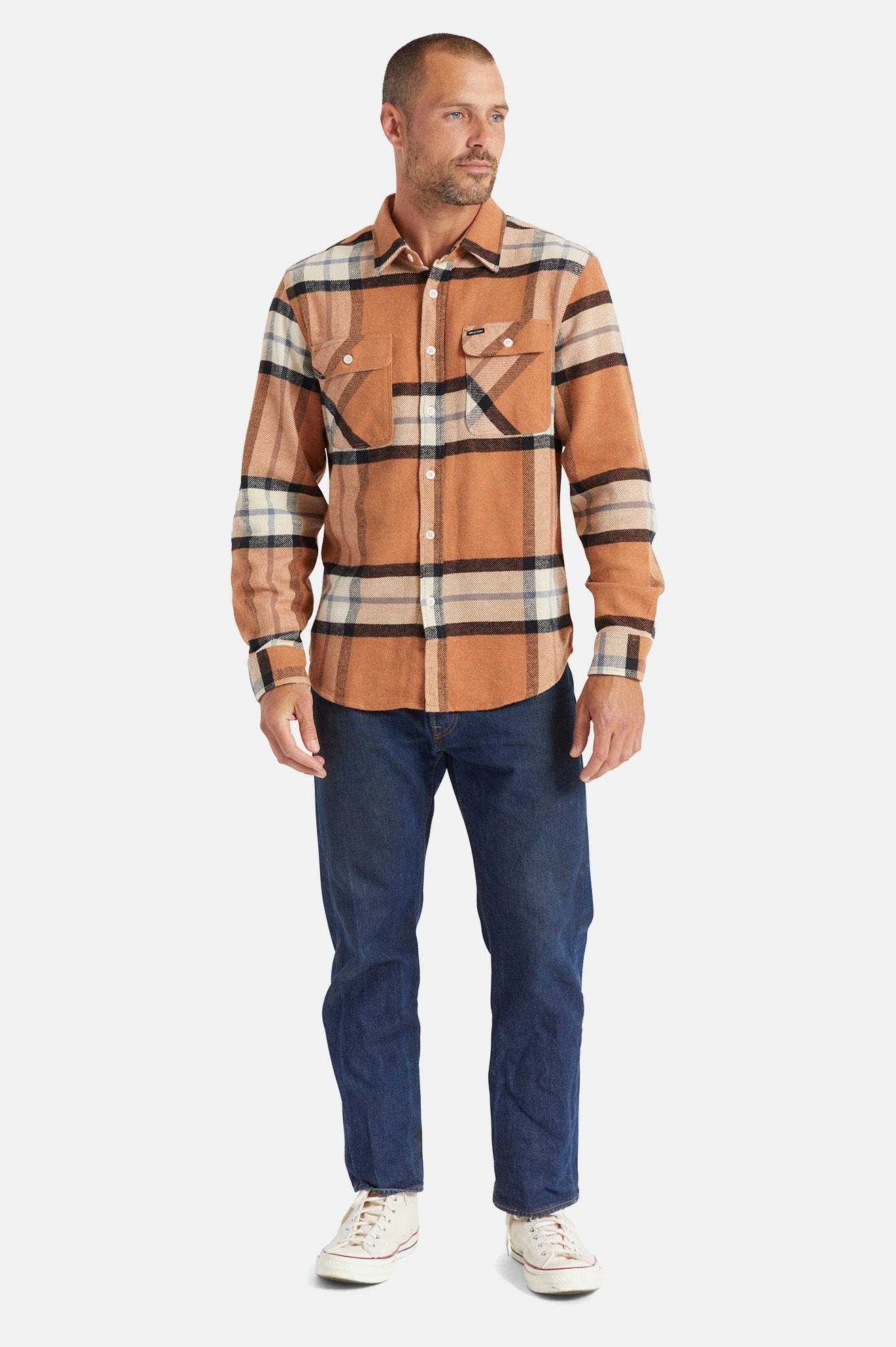 Men's Brixton Bowery L/S Flannels Beige | 3108976-XL