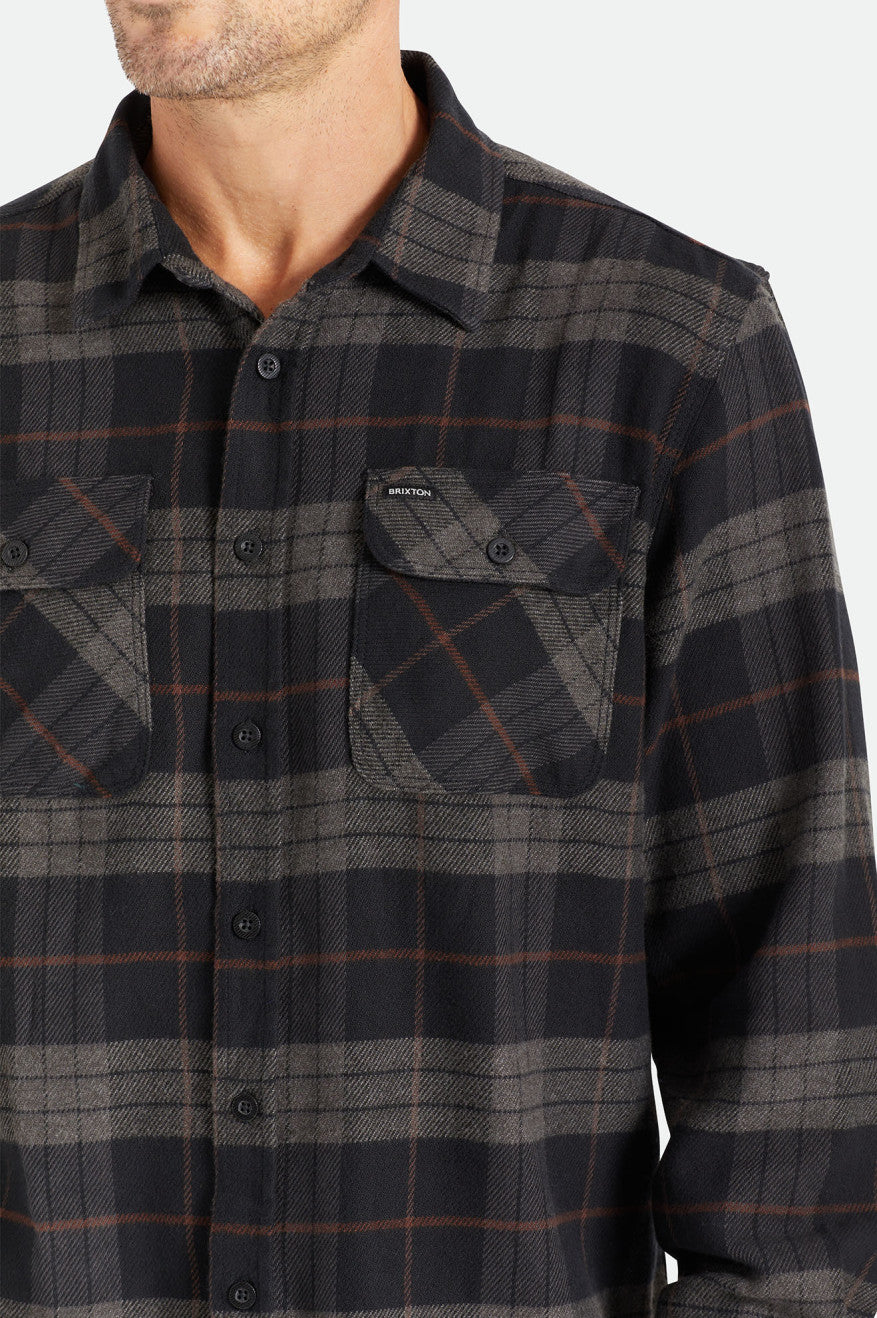 Men's Brixton Bowery L/S Flannels Black / Grey | 4503967-DP