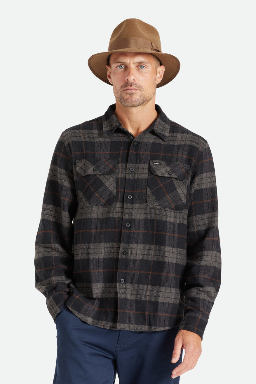 Men\'s Brixton Bowery L/S Flannels Black / Grey | 4503967-DP