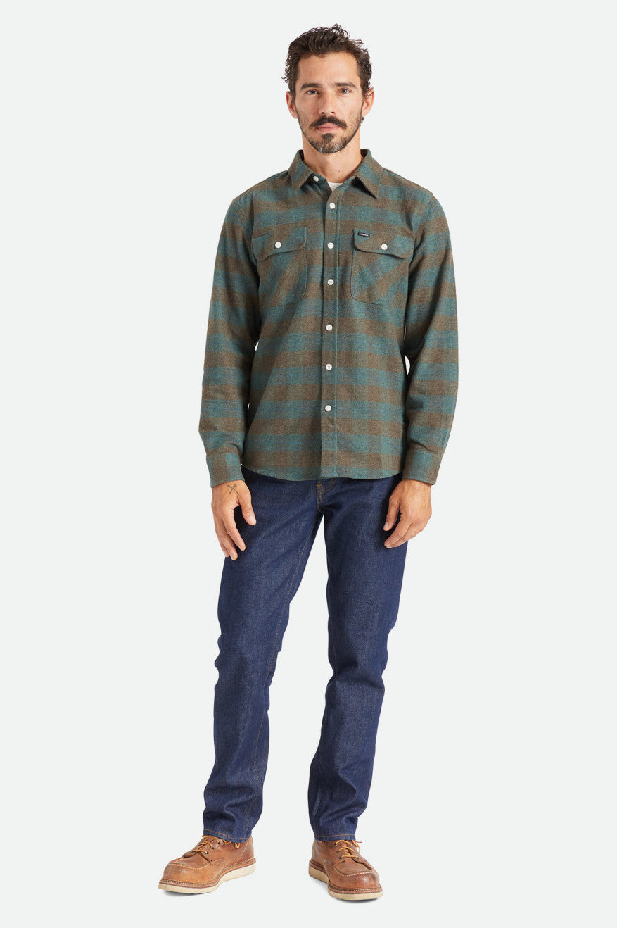 Men's Brixton Bowery L/S Flannels Blue | 1267085-MP