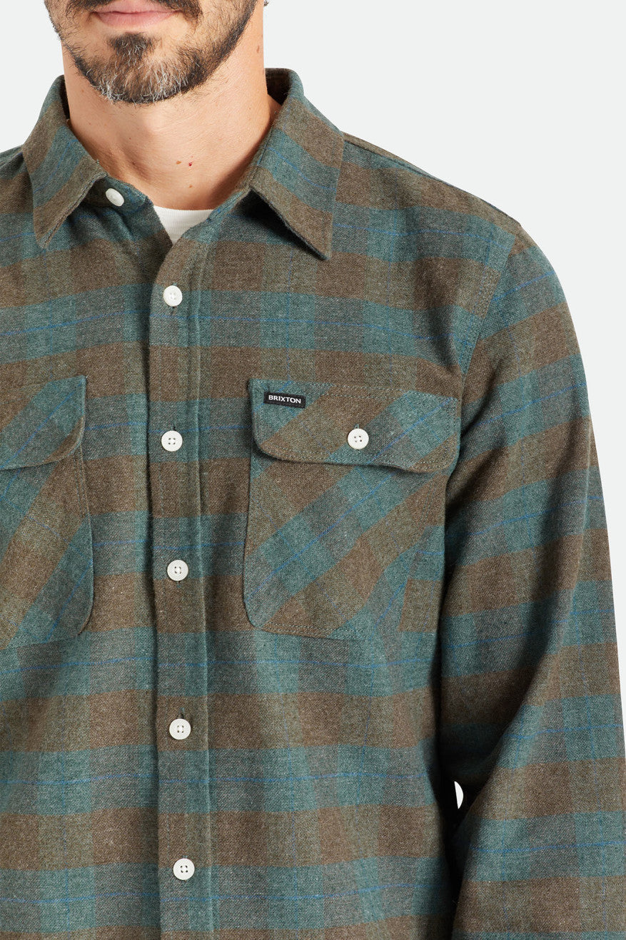 Men's Brixton Bowery L/S Flannels Blue | 1267085-MP