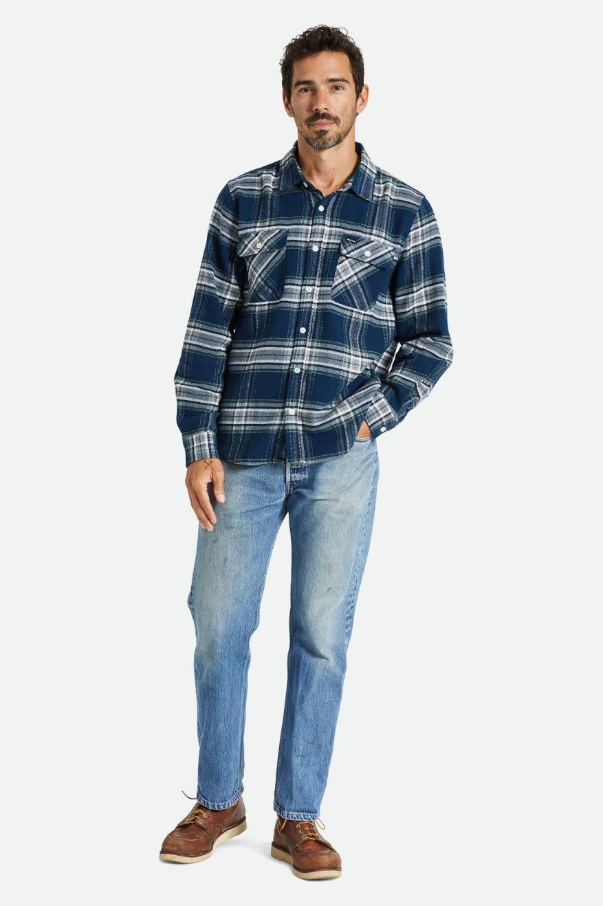 Men's Brixton Bowery L/S Flannels Grey | 2348571-TB