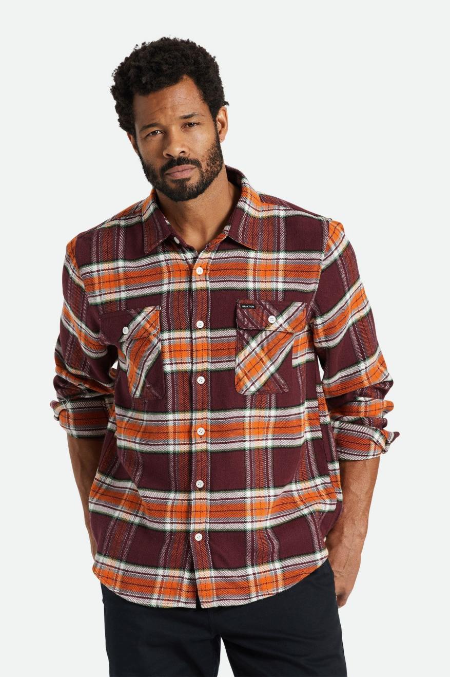 Men's Brixton Bowery L/S Wovens Orange | 9074235-QA