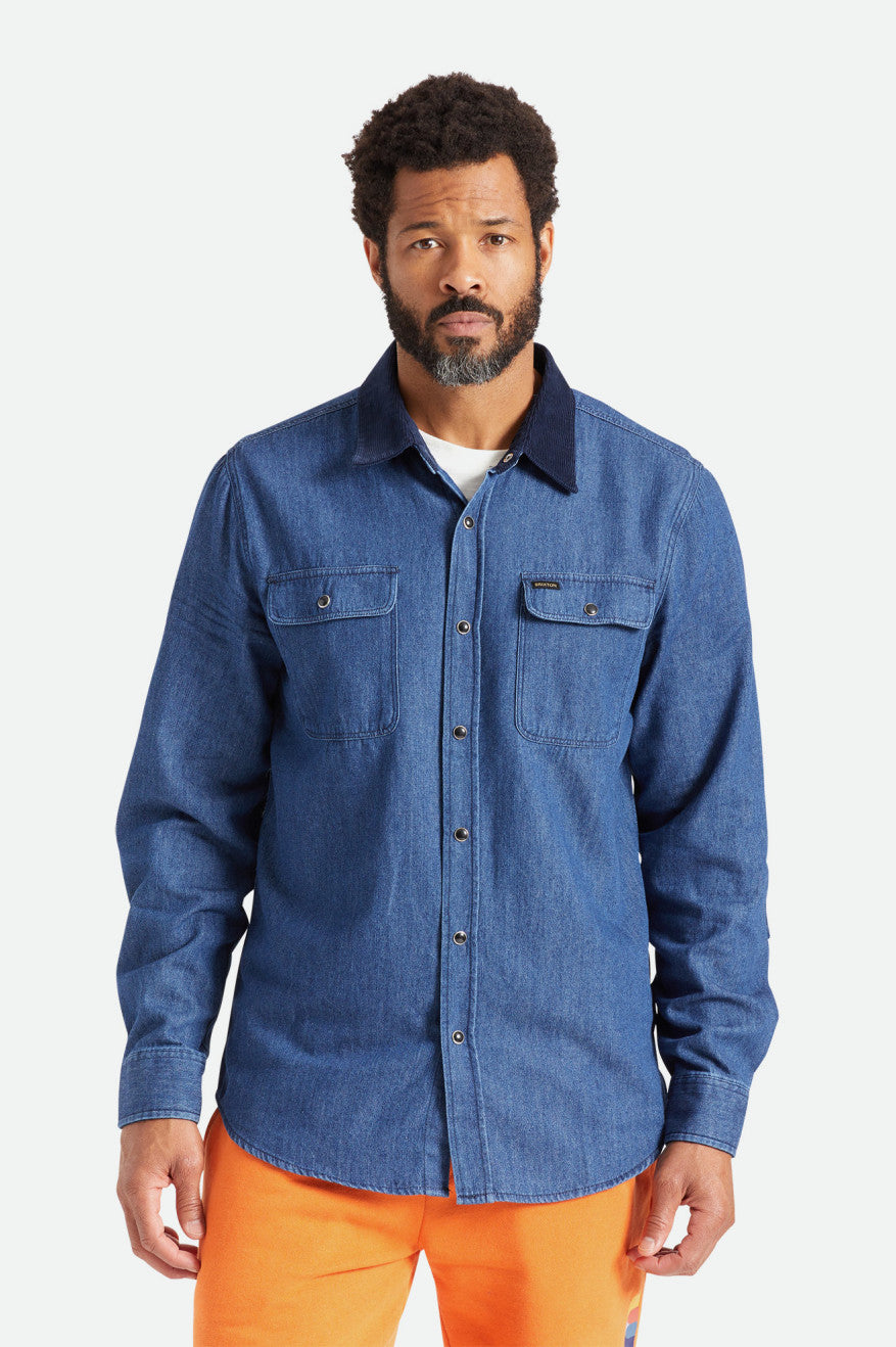 Men\'s Brixton Bowery Reserve L/S Woven Wovens Blue | 5892460-SQ