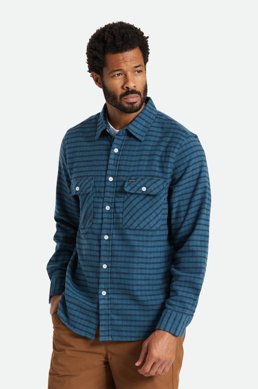 Men\'s Brixton Bowery Stretch L/S Utility Flannels Turquoise / Black | 1569043-EH