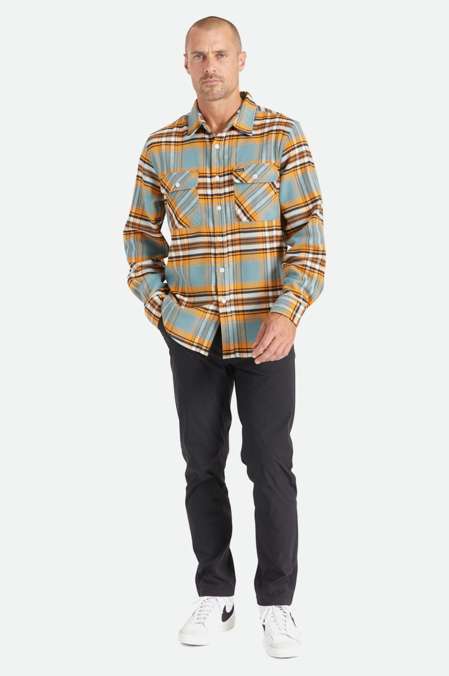 Men's Brixton Bowery Stretch L/S Utility Flannels Orange / White | 2813674-ZH