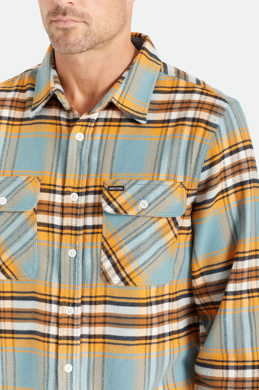 Men's Brixton Bowery Stretch L/S Utility Flannels Orange / White | 2813674-ZH