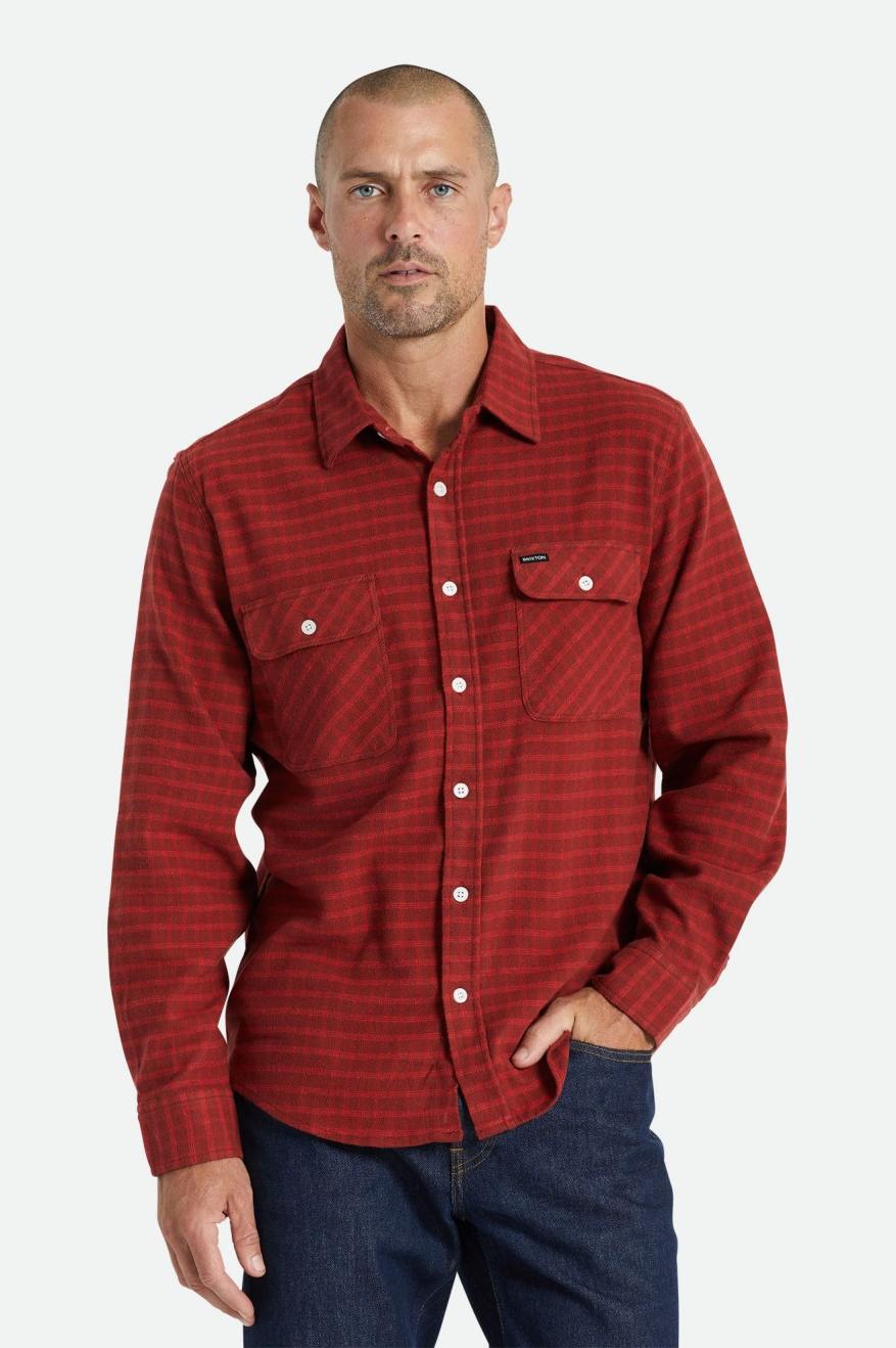 Men\'s Brixton Bowery Stretch L/S Utility Flannels Red | 5071298-JQ