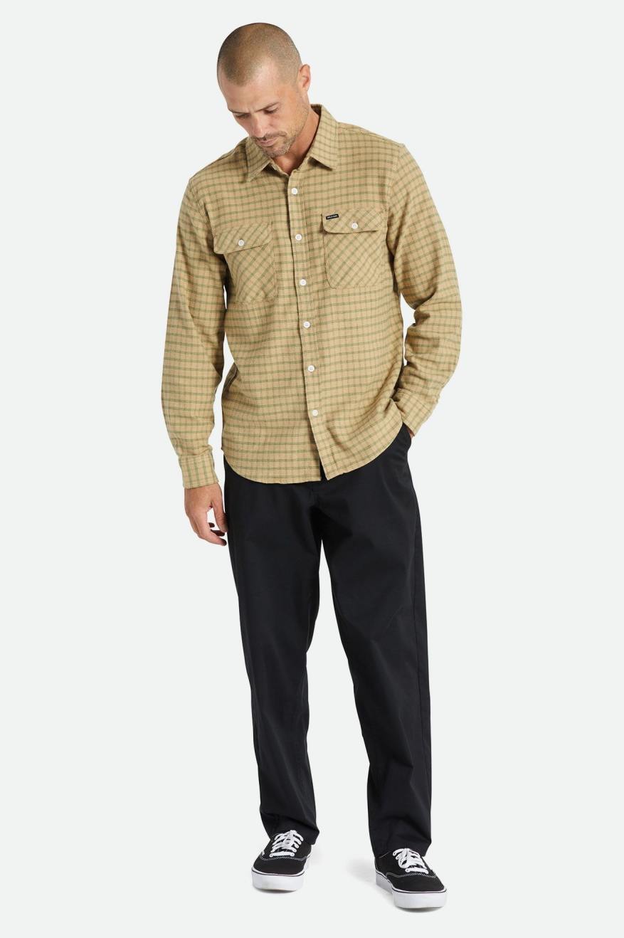 Men's Brixton Bowery Stretch L/S Utility Wovens Beige / Olive | 6357098-LF