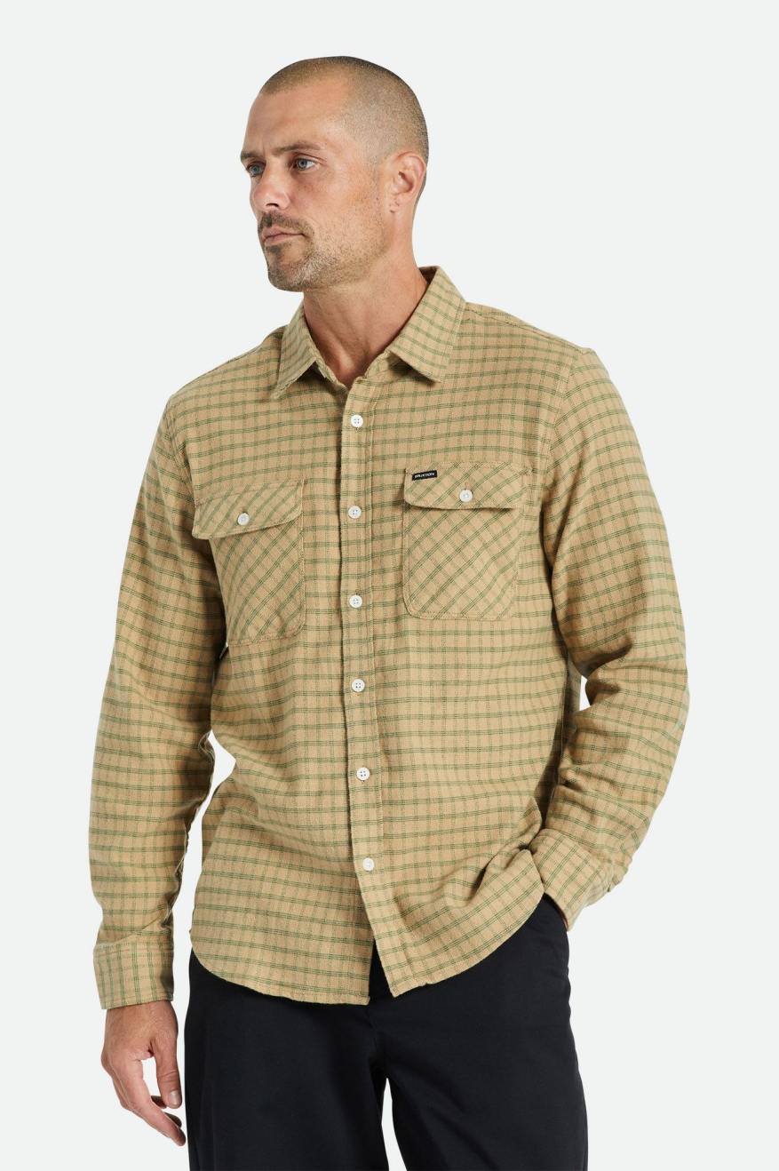 Men\'s Brixton Bowery Stretch L/S Utility Wovens Beige / Olive | 6357098-LF