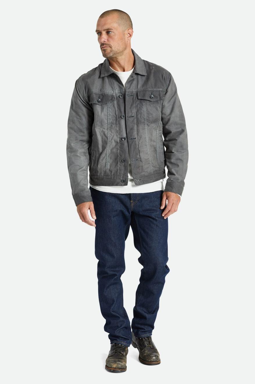 Men's Brixton Cable Reserve Waxed Canvas Trucker Jackets Grey | 1893054-FO