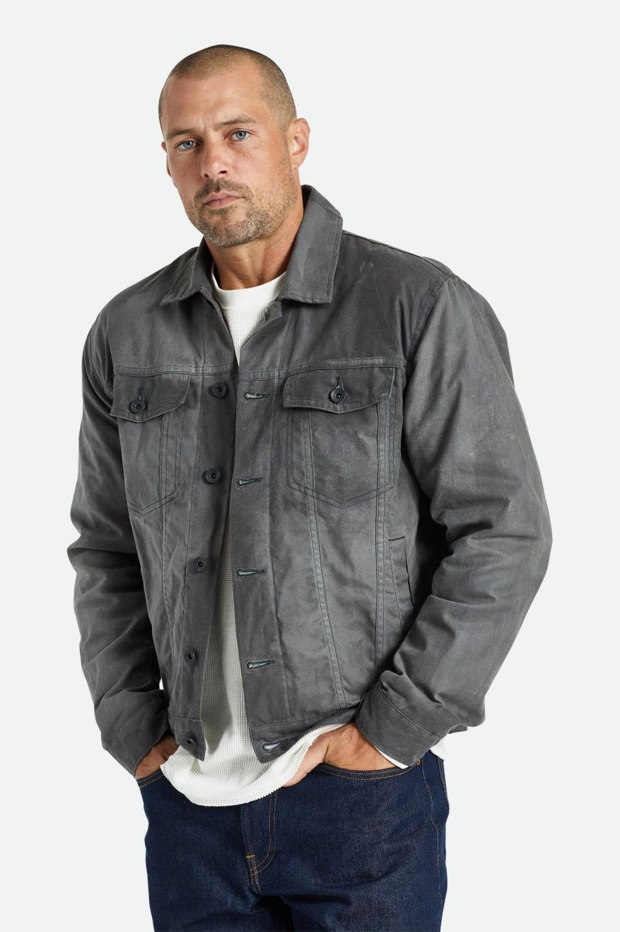 Men's Brixton Cable Reserve Waxed Canvas Trucker Jackets Grey | 1893054-FO