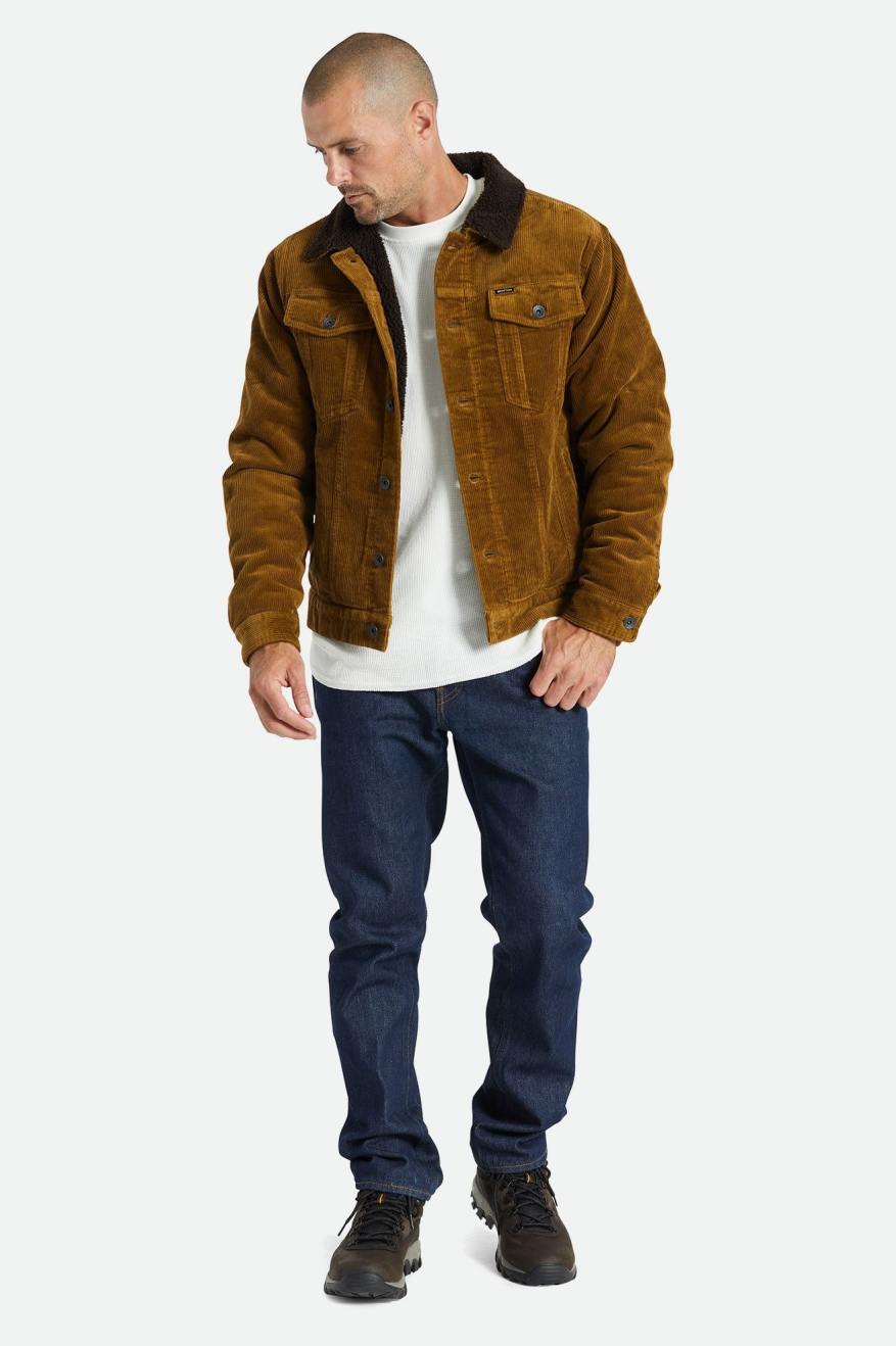 Men's Brixton Cable Sherpa Lined Trucker Jackets Brown | 8163479-BK