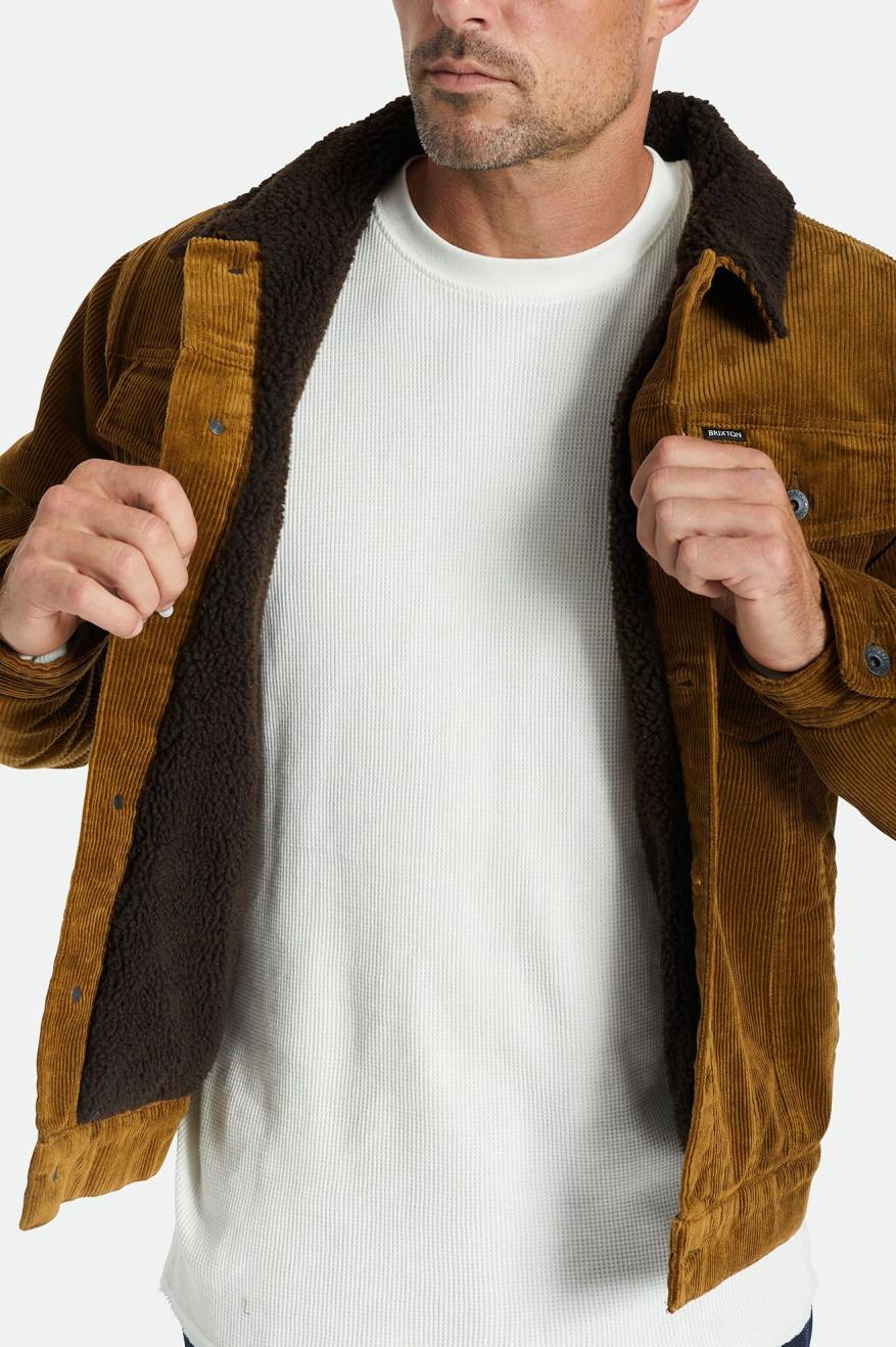 Men's Brixton Cable Sherpa Lined Trucker Jackets Brown | 8163479-BK