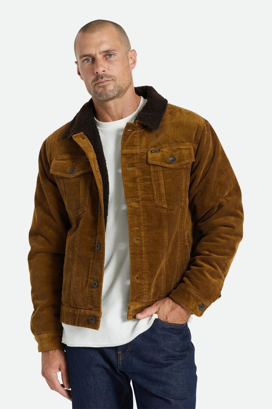 Men\'s Brixton Cable Sherpa Lined Trucker Jackets Brown | 8163479-BK