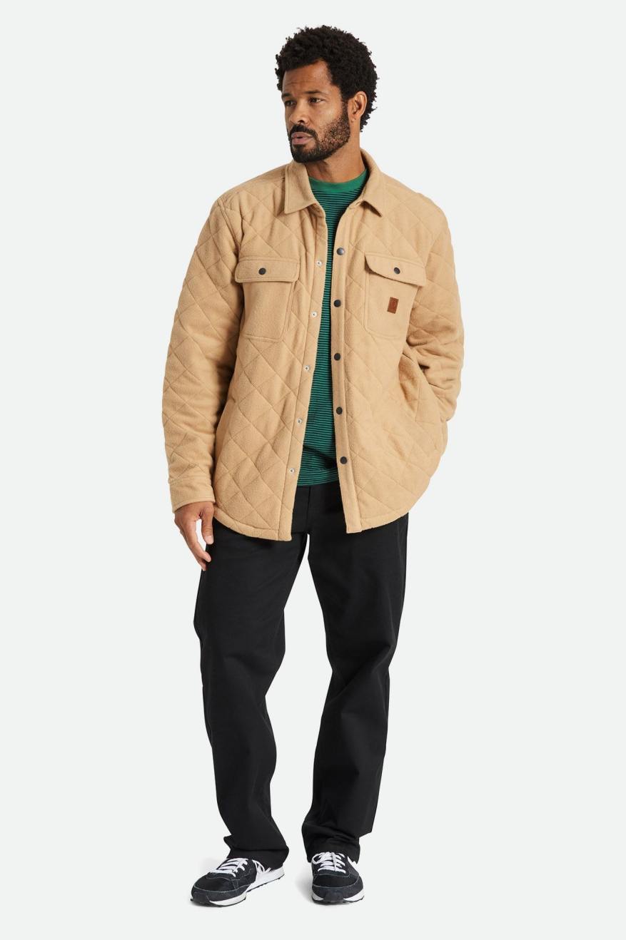 Men's Brixton Cass Quilted Fleece Jackets Beige | 8752943-FN