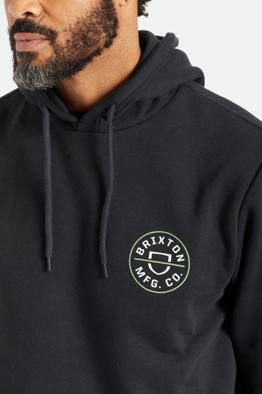 Men's Brixton Crest Hoodie Black / Green / White | 8365920-QE