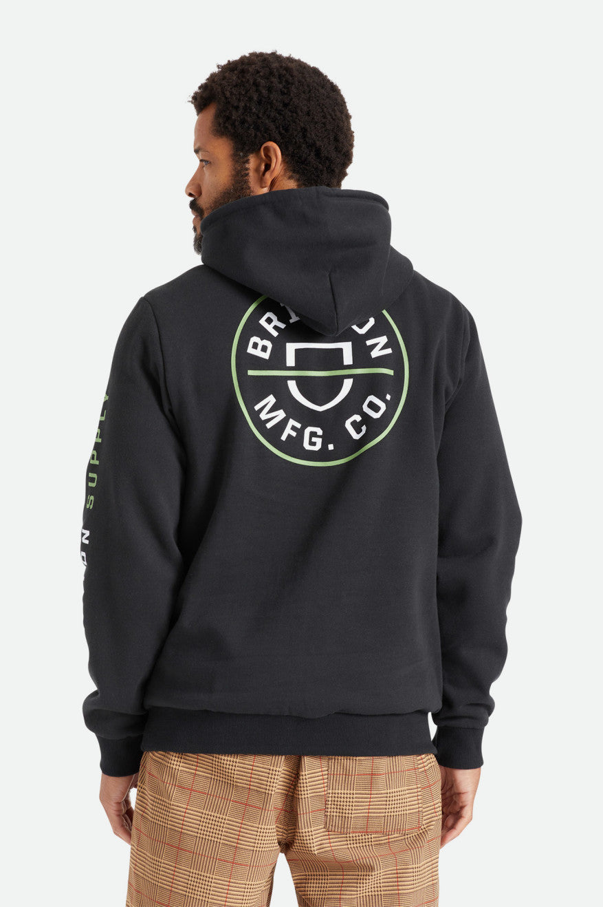 Men's Brixton Crest Hoodie Black / Green / White | 8365920-QE