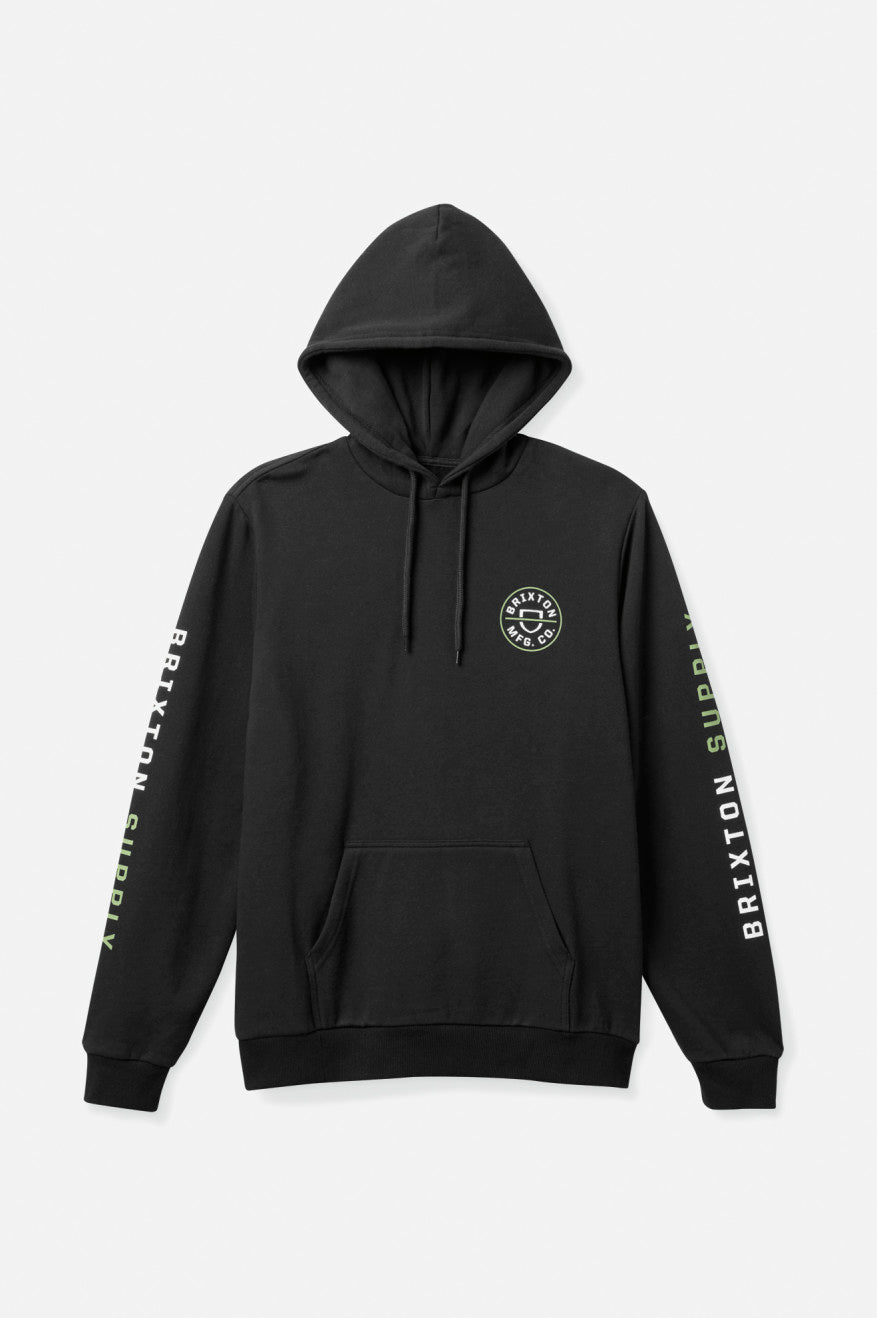 Men's Brixton Crest Hoodie Black / Green / White | 8365920-QE