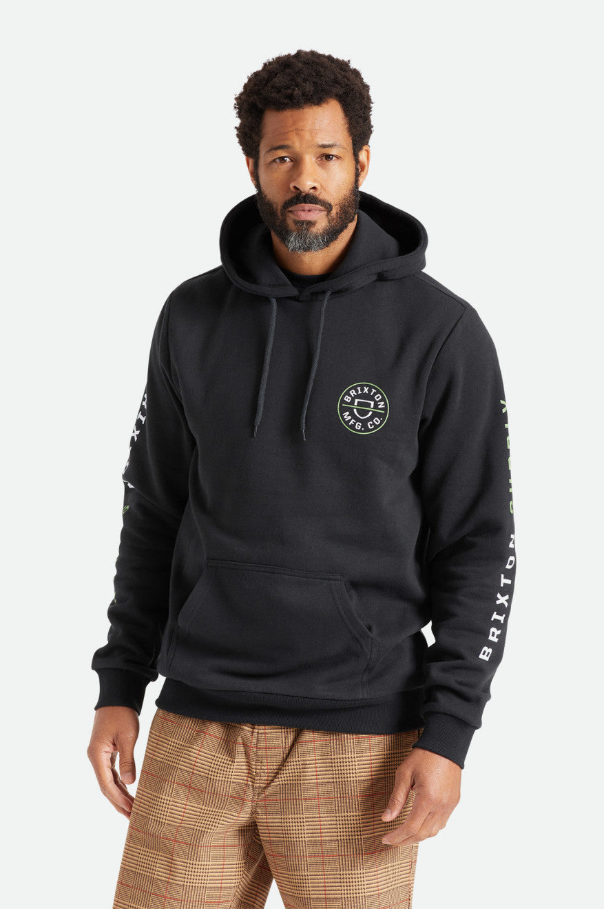 Men\'s Brixton Crest Hoodie Black / Green / White | 8365920-QE