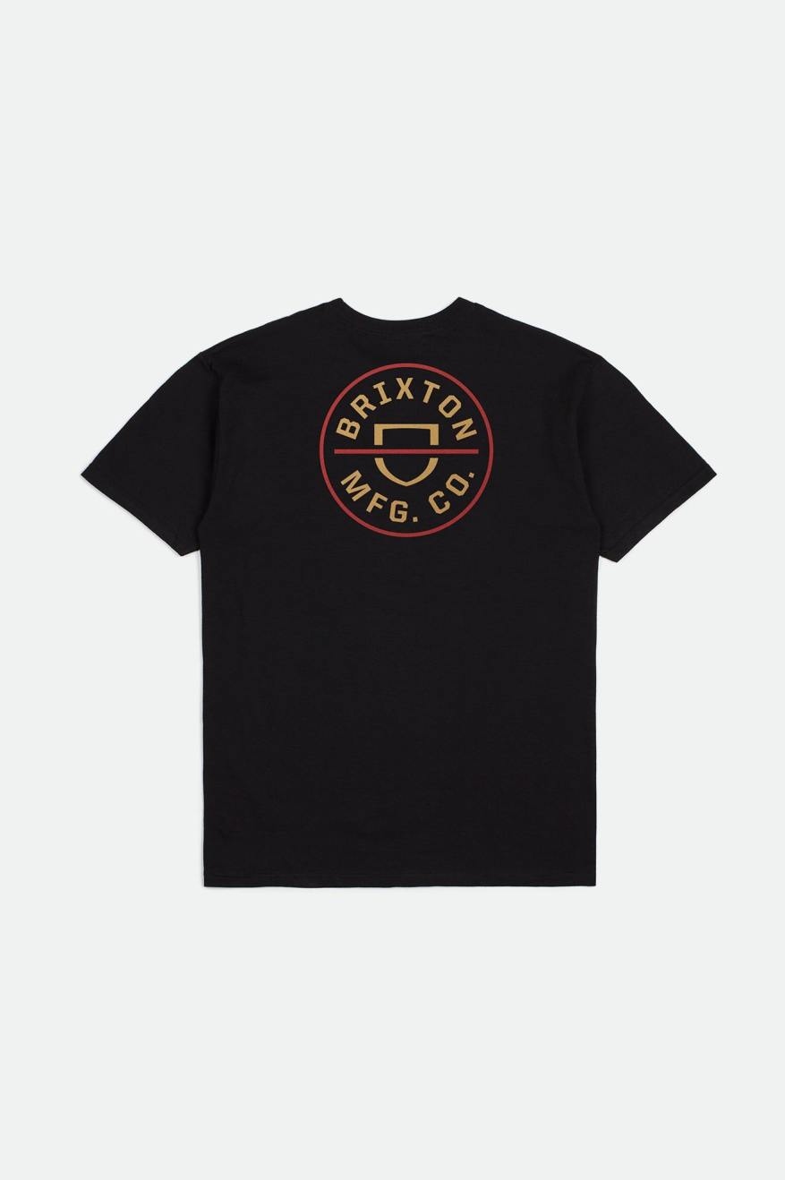 Men's Brixton Crest II S/S Standard Tops Black / Red / Light Gold | 5206714-ZB