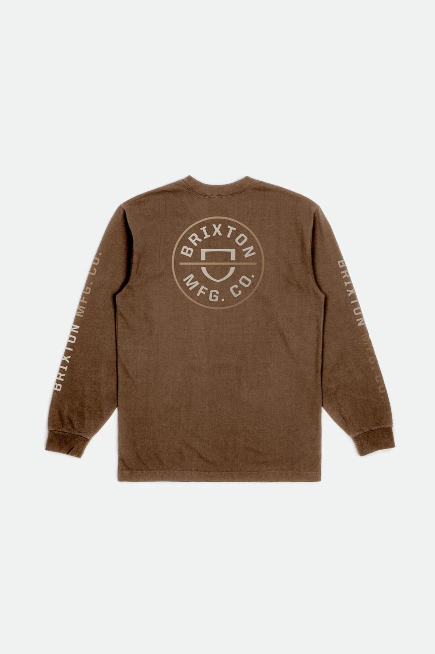 Men's Brixton Crest L/S Standard Tops Beige | 7182635-BH