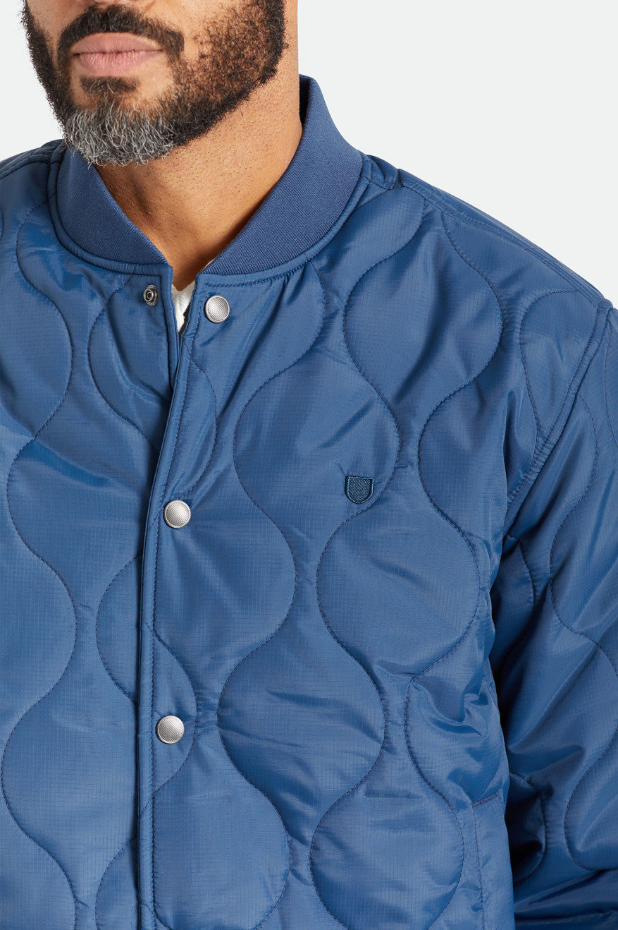 Men's Brixton Dillinger Quilted Bomber Jackets Blue | 3982450-QV