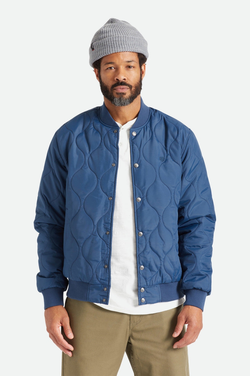 Men's Brixton Dillinger Quilted Bomber Jackets Blue | 3982450-QV