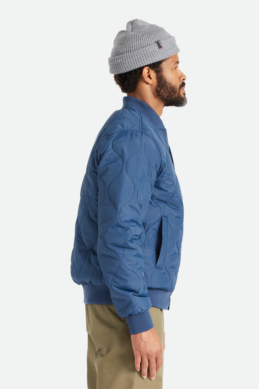 Men's Brixton Dillinger Quilted Bomber Jackets Blue | 3982450-QV