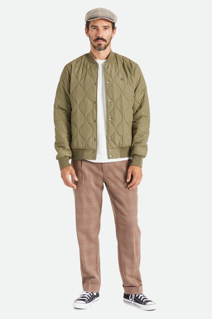 Men's Brixton Dillinger Quilted Bomber Jackets Olive | 9861742-VK