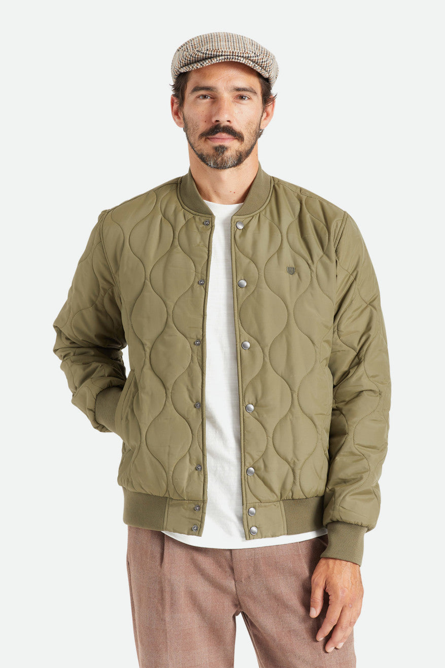 Men's Brixton Dillinger Quilted Bomber Jackets Olive | 9861742-VK