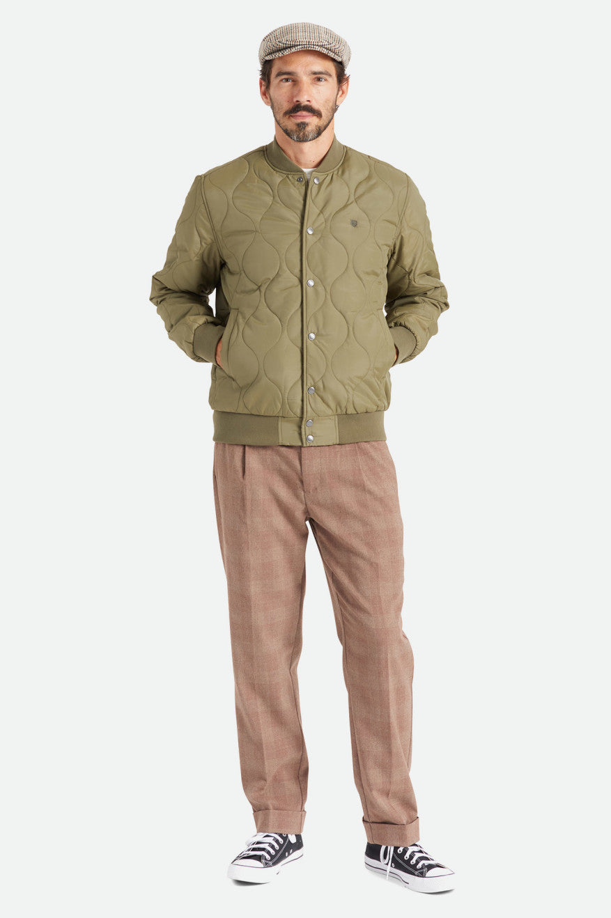 Men's Brixton Dillinger Quilted Bomber Jackets Olive | 9861742-VK