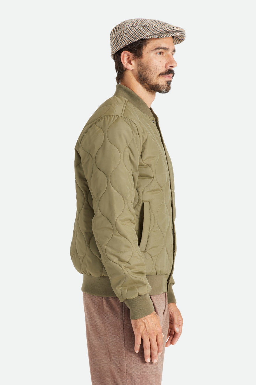 Men's Brixton Dillinger Quilted Bomber Jackets Olive | 9861742-VK