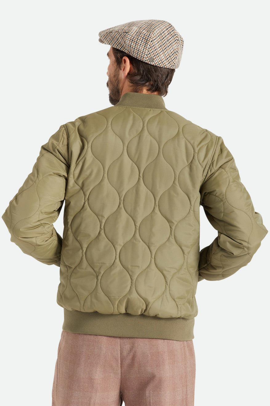 Men's Brixton Dillinger Quilted Bomber Jackets Olive | 9861742-VK