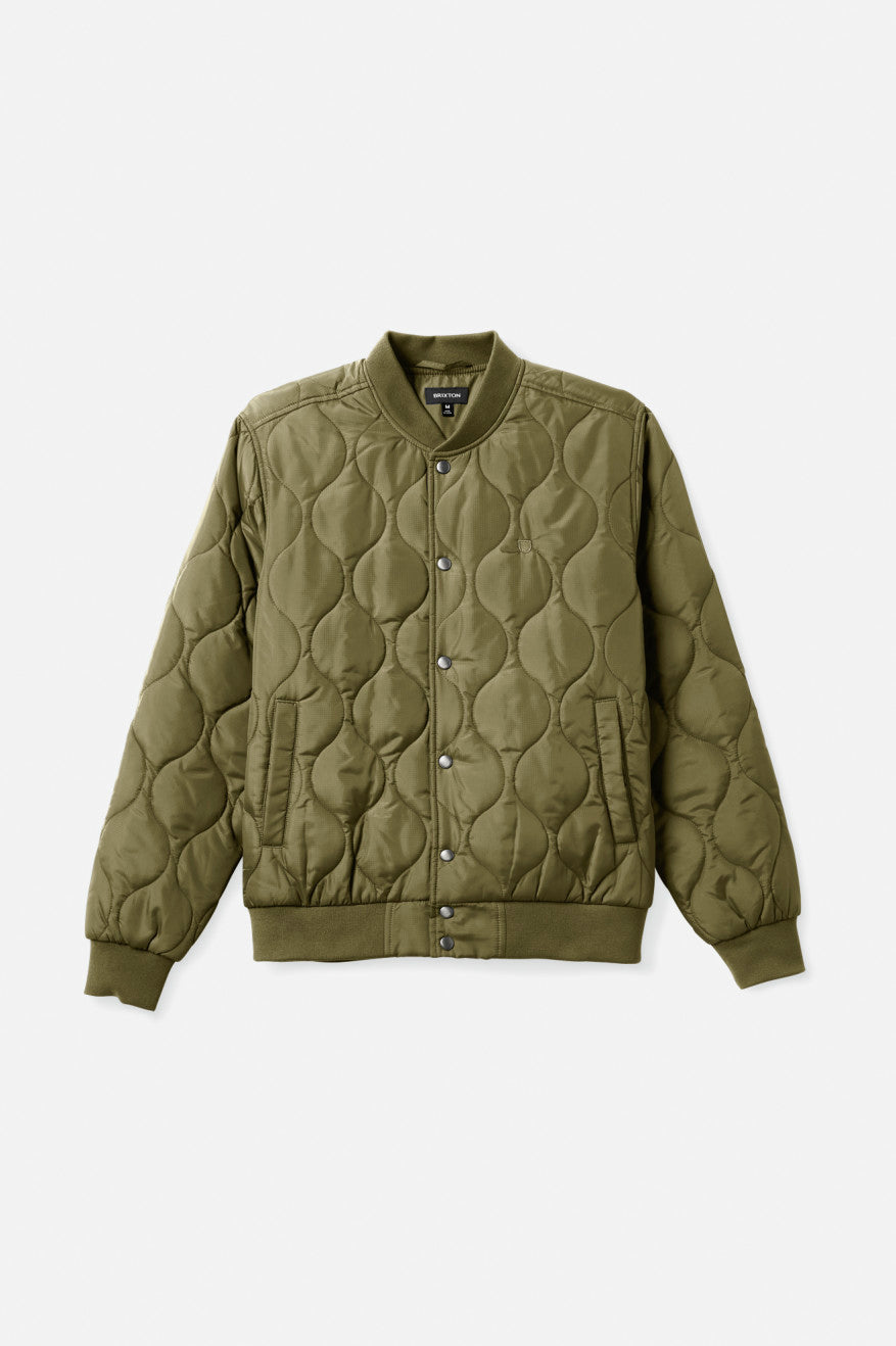 Men's Brixton Dillinger Quilted Bomber Jackets Olive | 9861742-VK