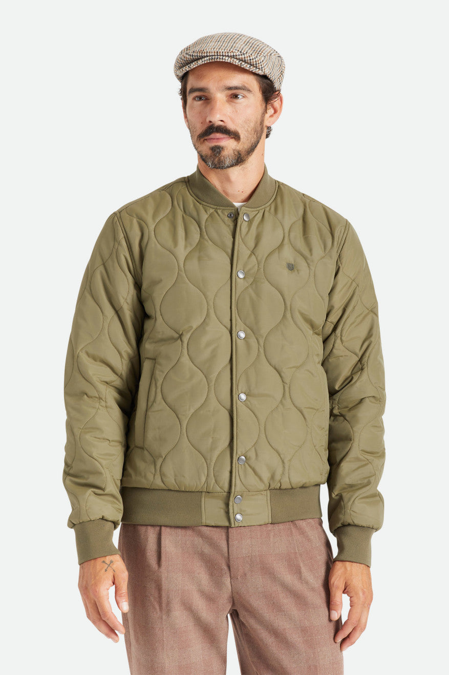 Men\'s Brixton Dillinger Quilted Bomber Jackets Olive | 9861742-VK