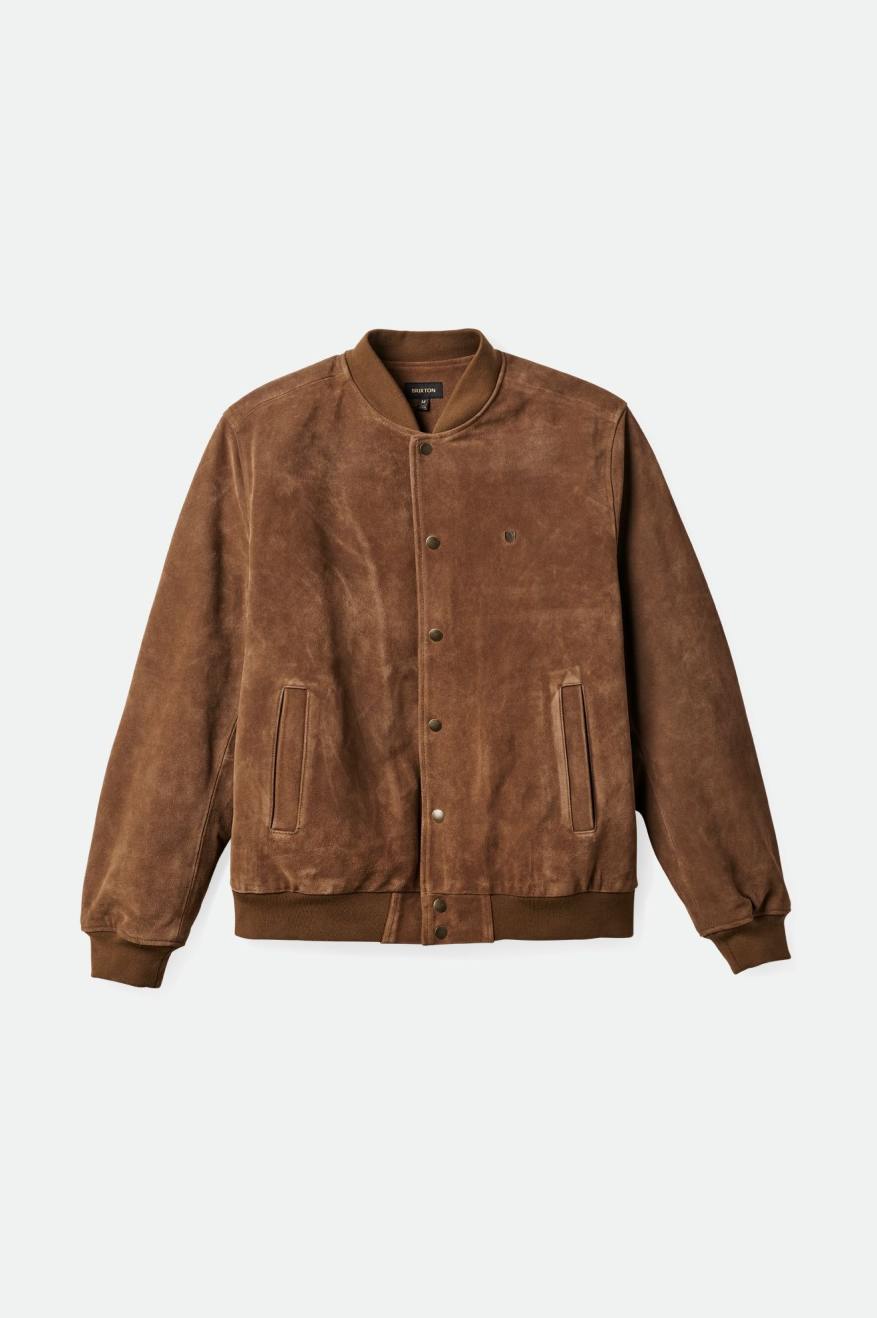 Men's Brixton Dillinger Reserve Suede Bomber Jackets Brown | 6587409-TA