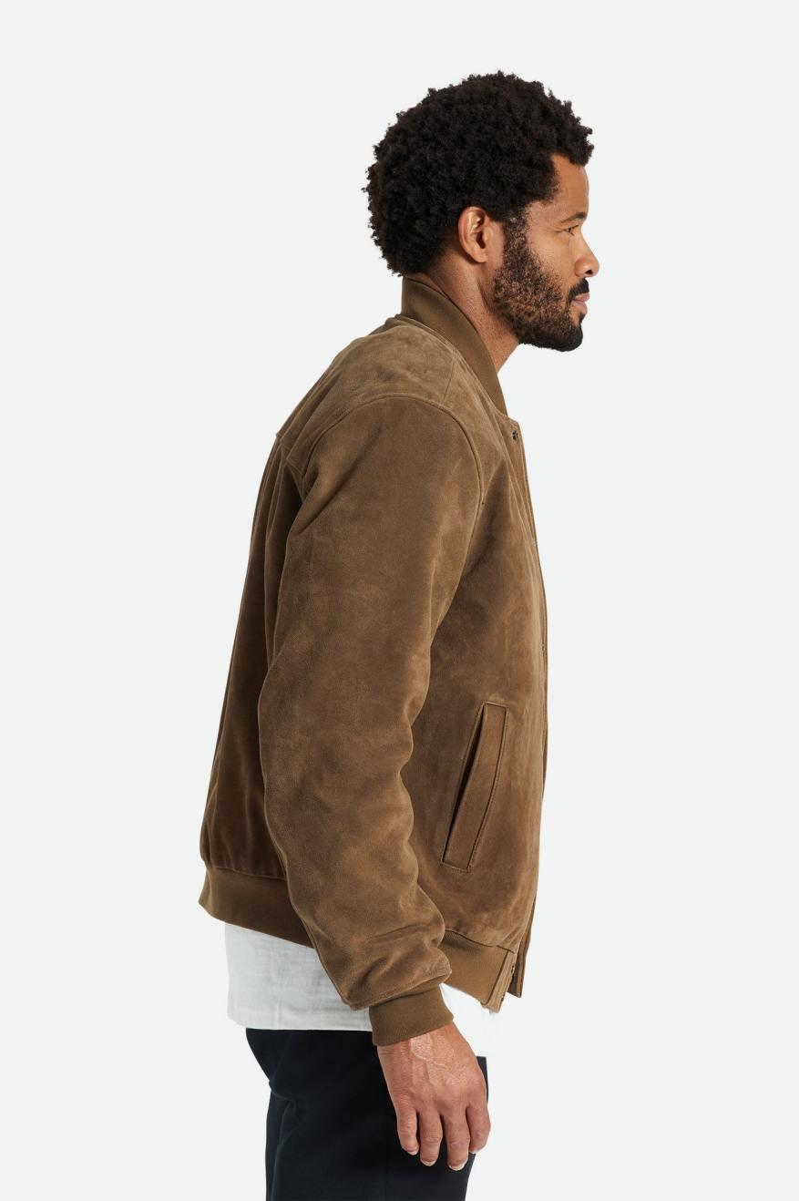 Men's Brixton Dillinger Reserve Suede Bomber Jackets Brown | 6587409-TA