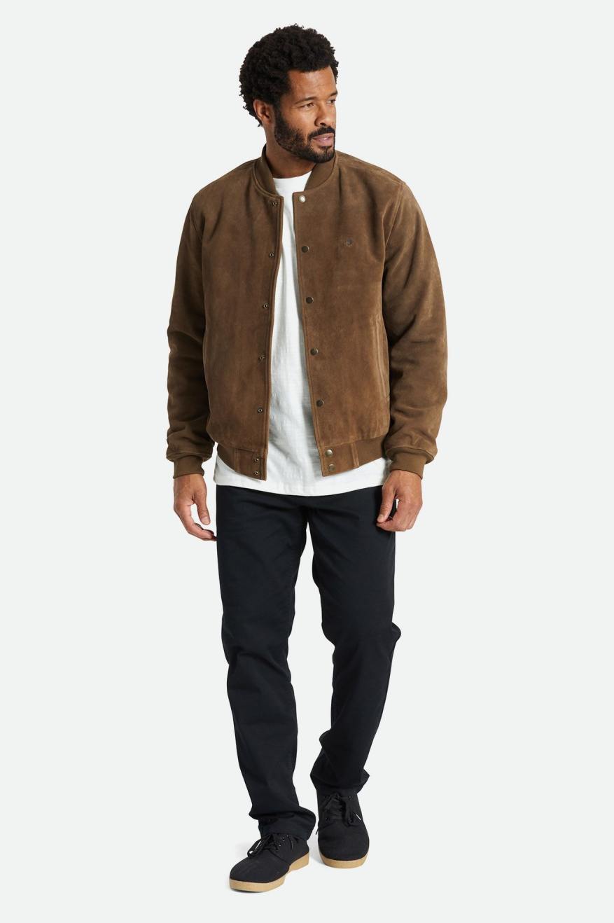 Men's Brixton Dillinger Reserve Suede Bomber Jackets Brown | 6587409-TA