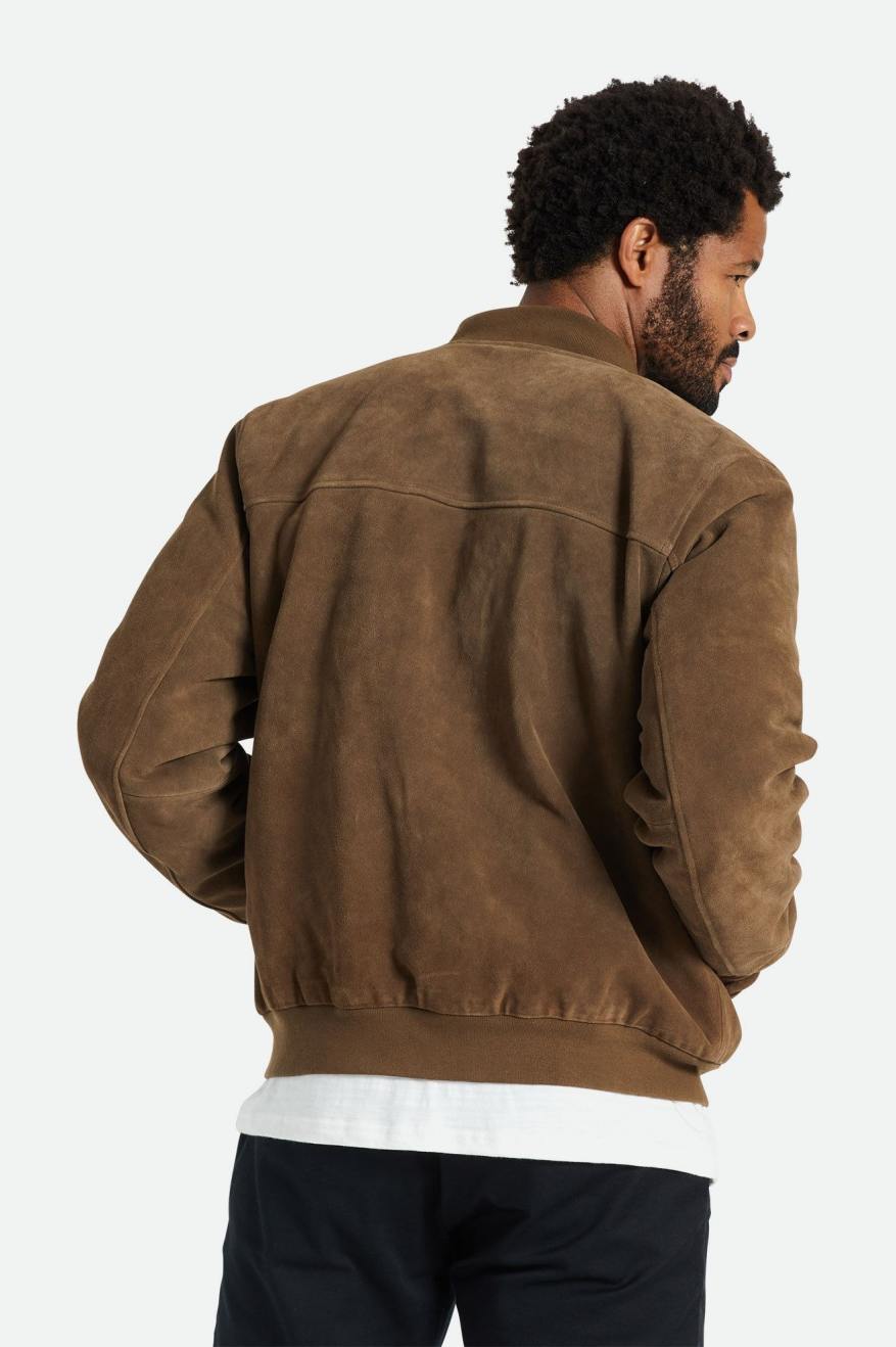 Men's Brixton Dillinger Reserve Suede Bomber Jackets Brown | 6587409-TA