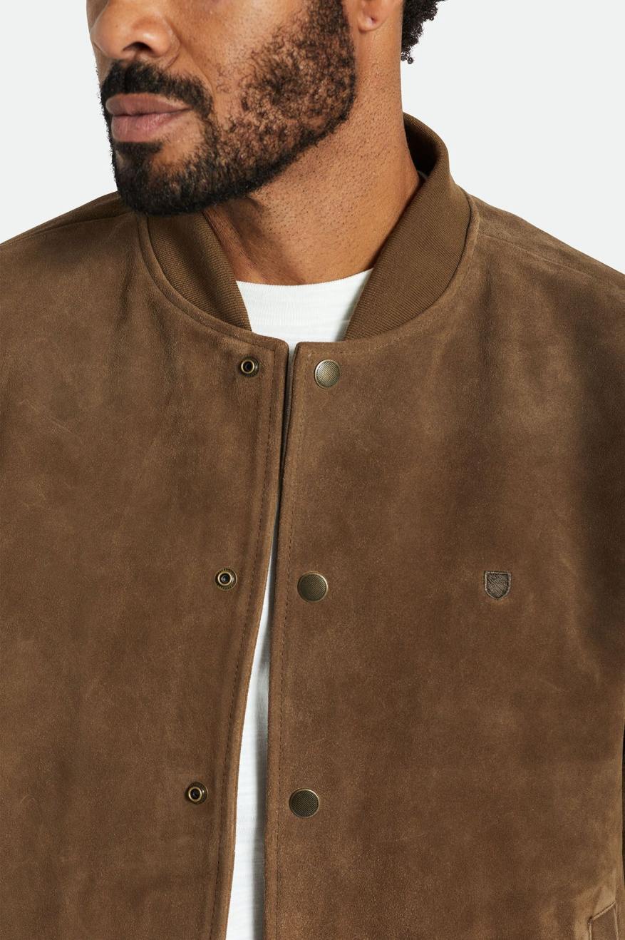 Men's Brixton Dillinger Reserve Suede Bomber Jackets Brown | 6587409-TA